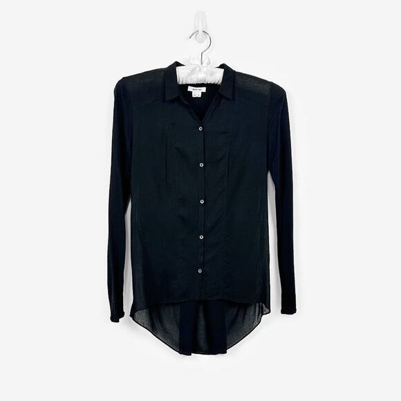 Helmut Lang High Low Button Up Shirt Size P Black Career Office Noire Minimalist - Picture 1 of 2